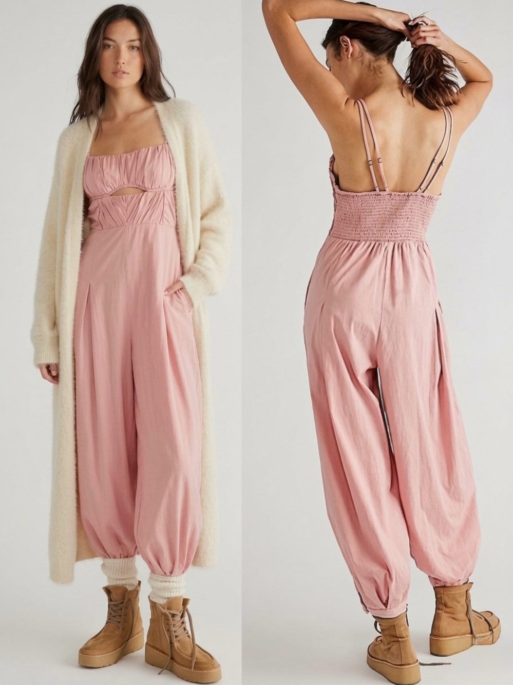 Free People Kingston Jumpsuit S NWOT Pink Cutout Balloon Pants Romper Parachute